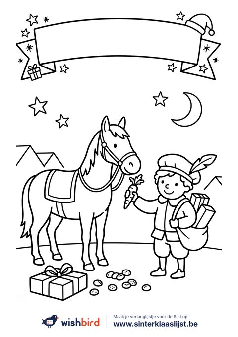 Sinterklaas kleurplaat: Een wortel voor het paard